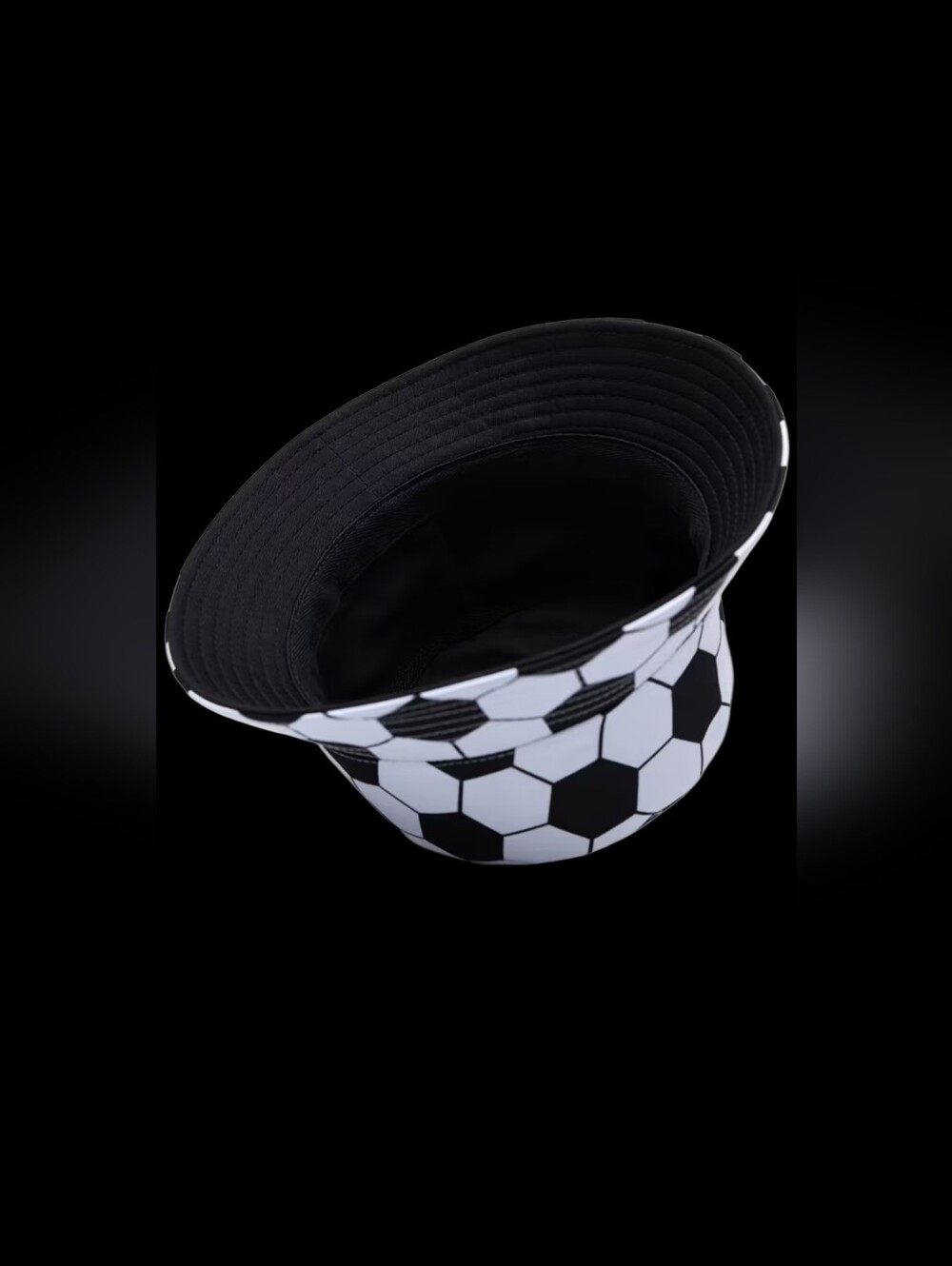 Black & White Soccer Ball Pattern Reversible Bucket Hat Unisex 22"/23" - Picture 4 of 7